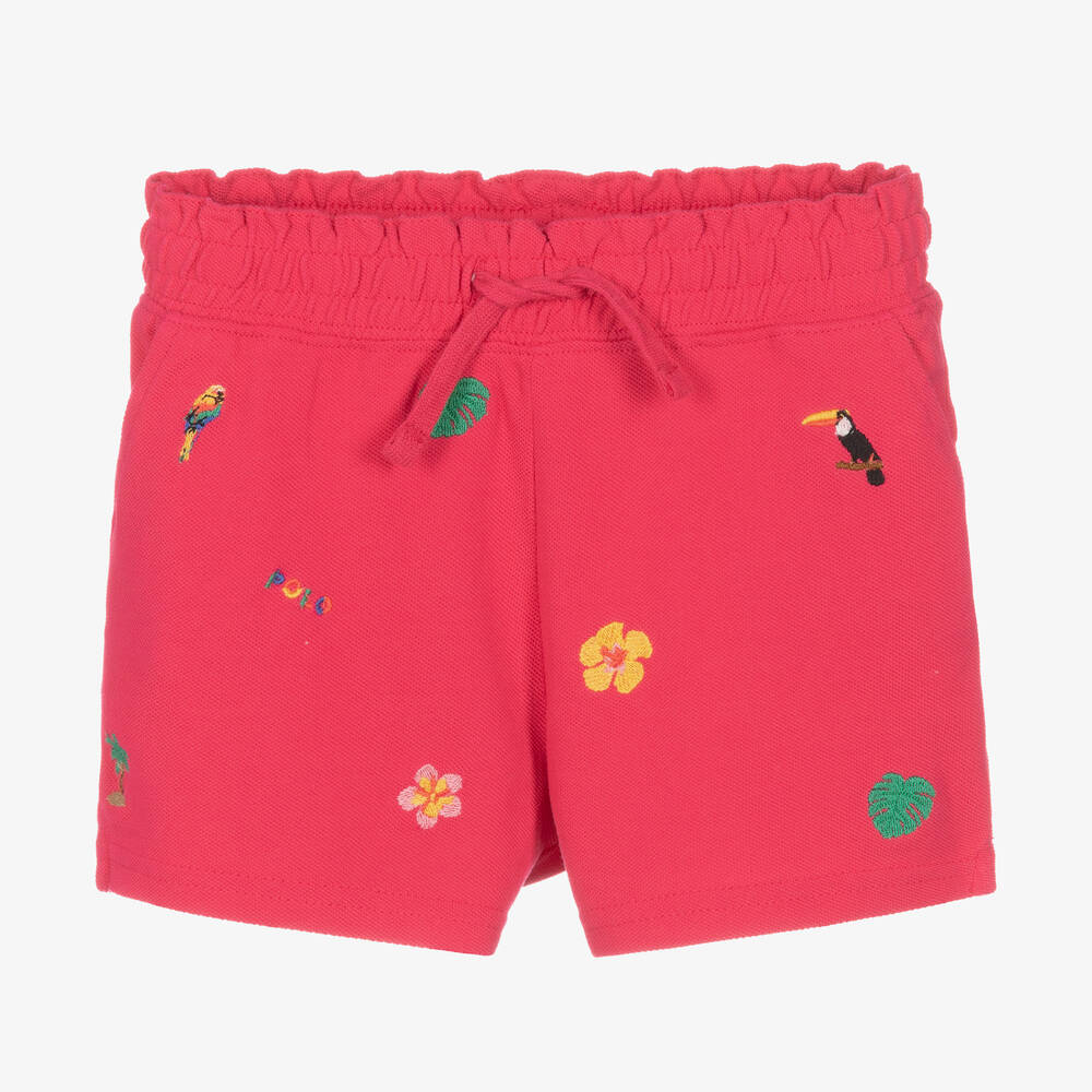 Ralph Lauren - Short rose brodé en coton fille | Childrensalon