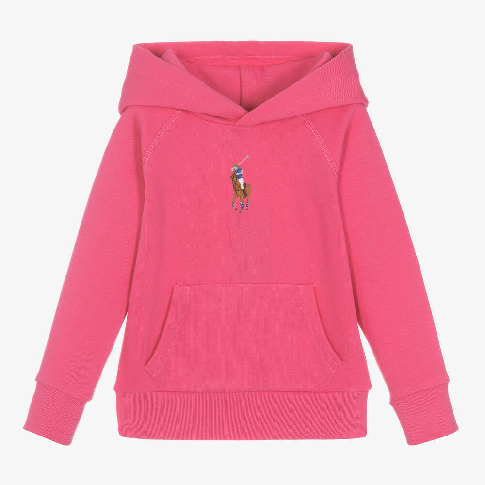 Polo Ralph Lauren - Girls Pink Embroidered Logo Hoodie | Childrensalon