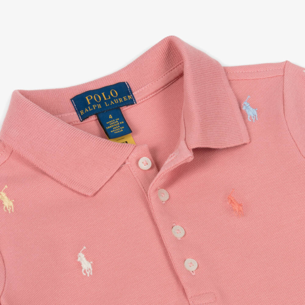 Ralph Lauren-Girls Pink Embroidered Pony Cotton Piqué Dress | Childrensalon Outlet