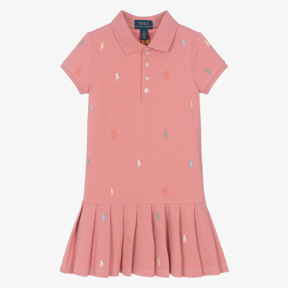 Ralph Lauren-Girls Pink Embroidered Pony Cotton Piqué Dress | Childrensalon Outlet