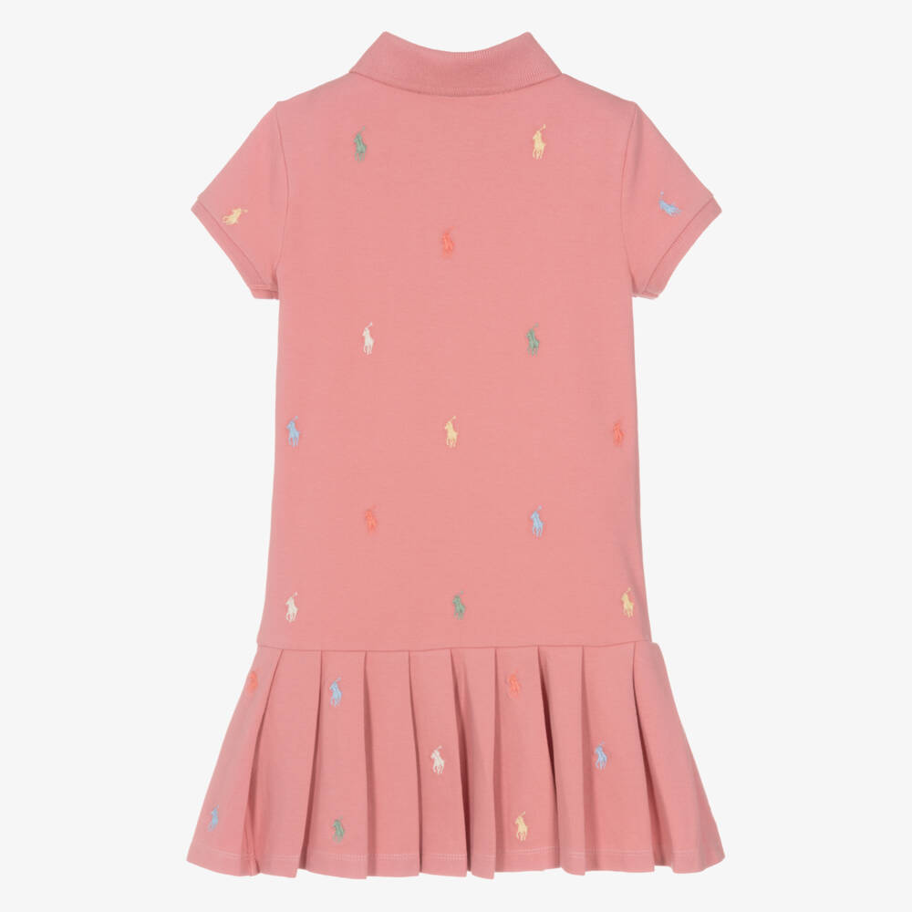 Ralph Lauren-Girls Pink Embroidered Pony Cotton Piqué Dress | Childrensalon Outlet