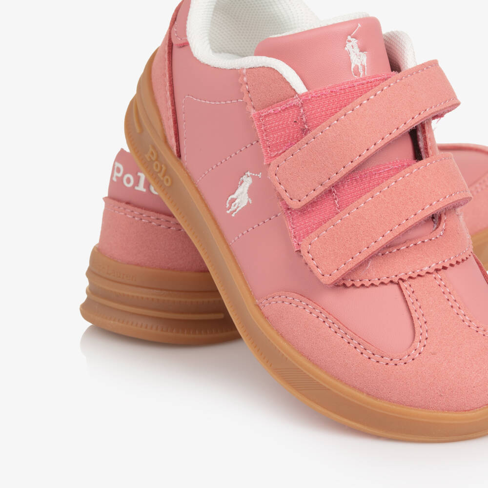 Ralph Lauren-Girls Pink Faux Leather Velcro Trainers | Childrensalon Outlet