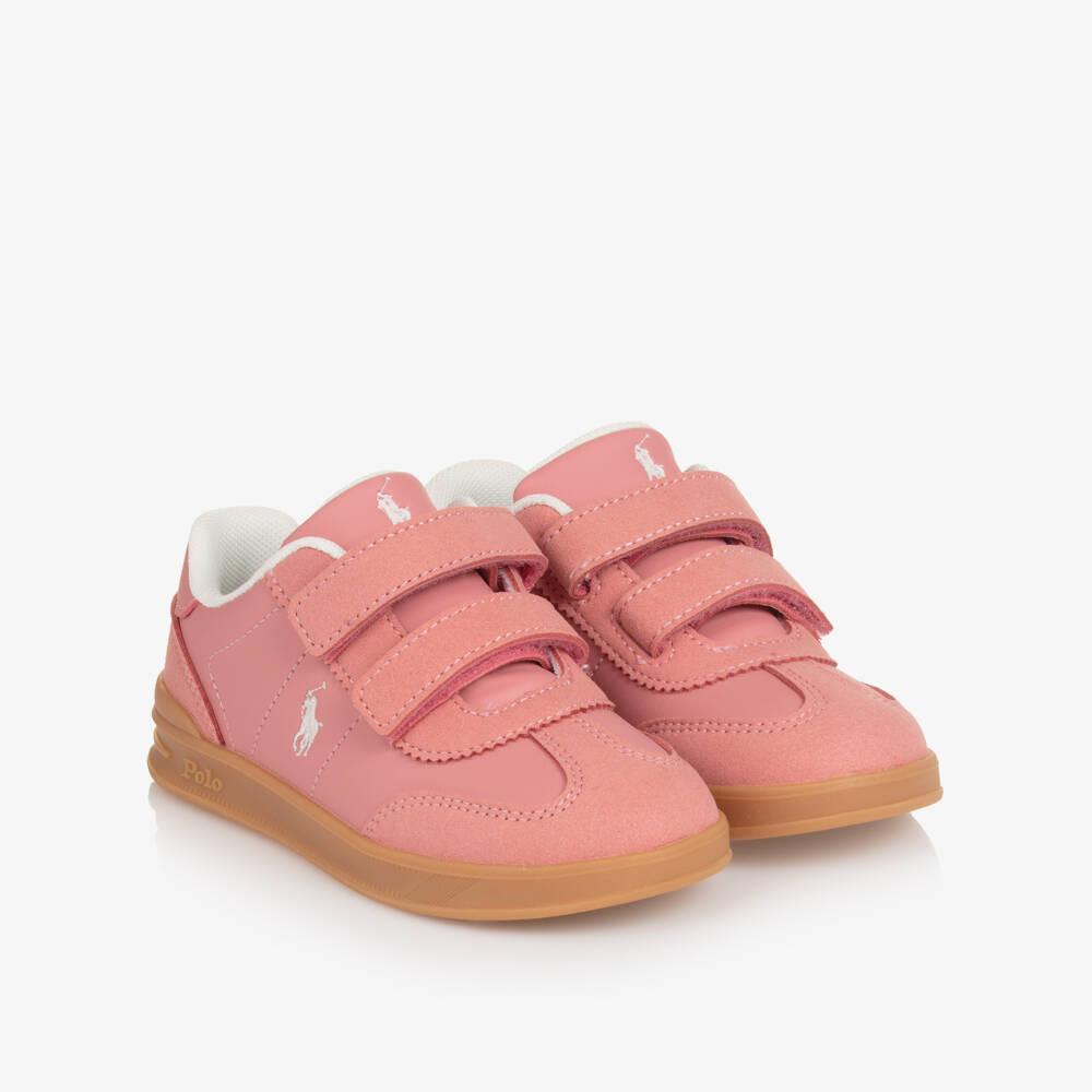 Ralph Lauren-Girls Pink Faux Leather Velcro Trainers | Childrensalon Outlet
