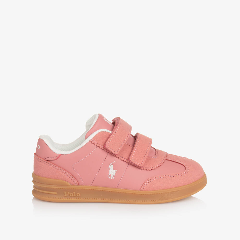 Ralph Lauren-Girls Pink Faux Leather Velcro Trainers | Childrensalon Outlet