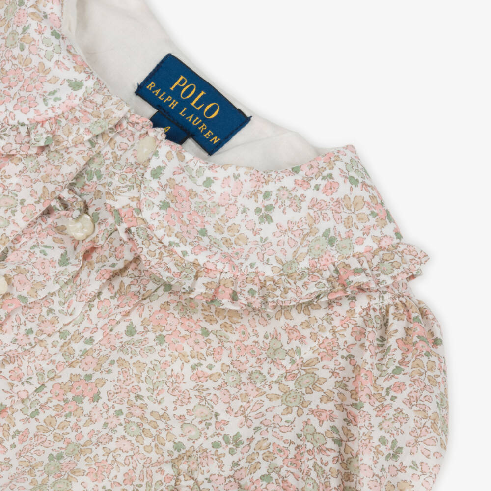 Ralph Lauren-بلوزة قطنية وردية مزينة بالزهور للبنات | Childrensalon Outlet