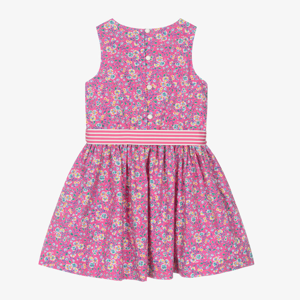 Ralph Lauren-فستان قطن بوبلين لون زهري بطبعة ورود | Childrensalon Outlet