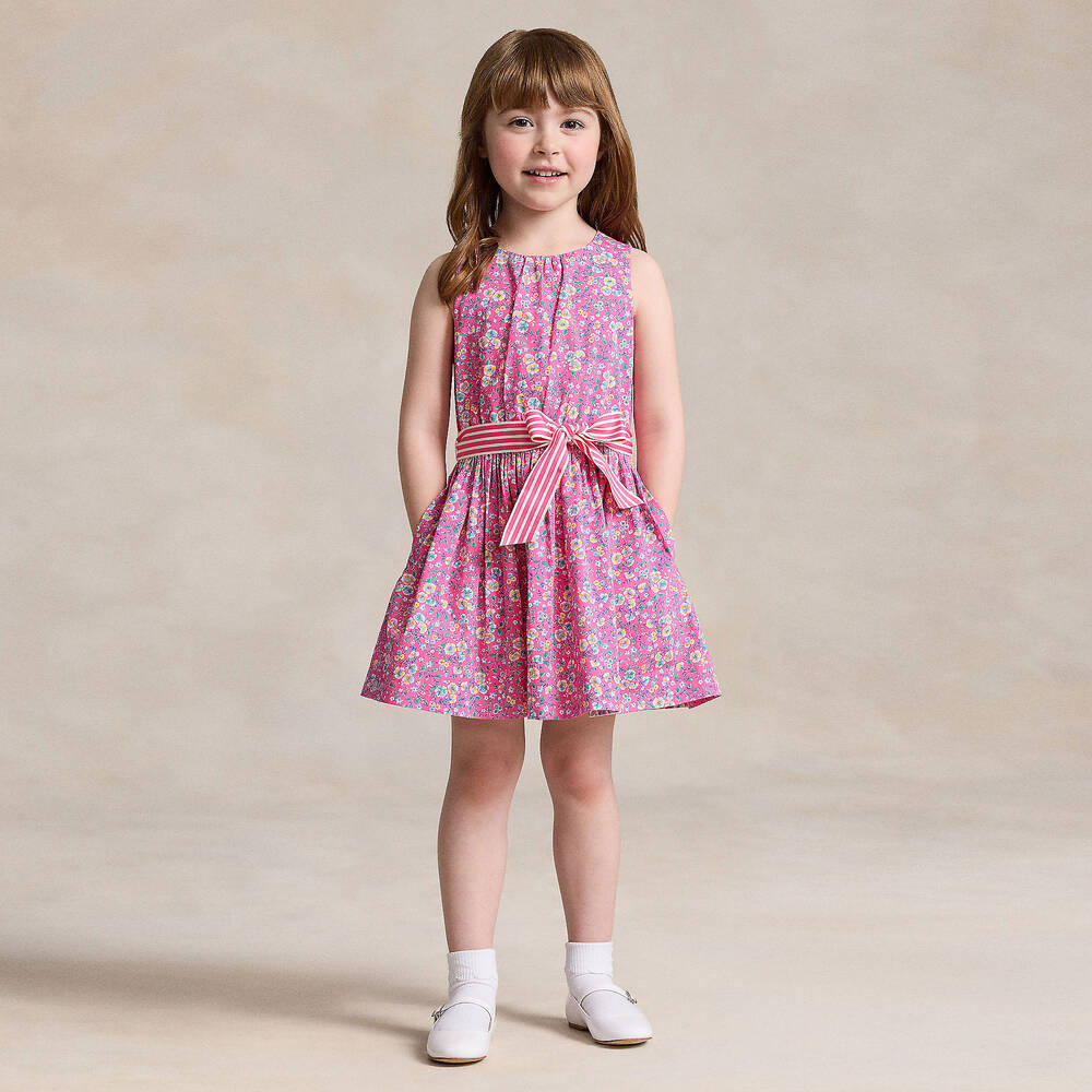 Ralph Lauren Girls Pink Floral Cotton Dress