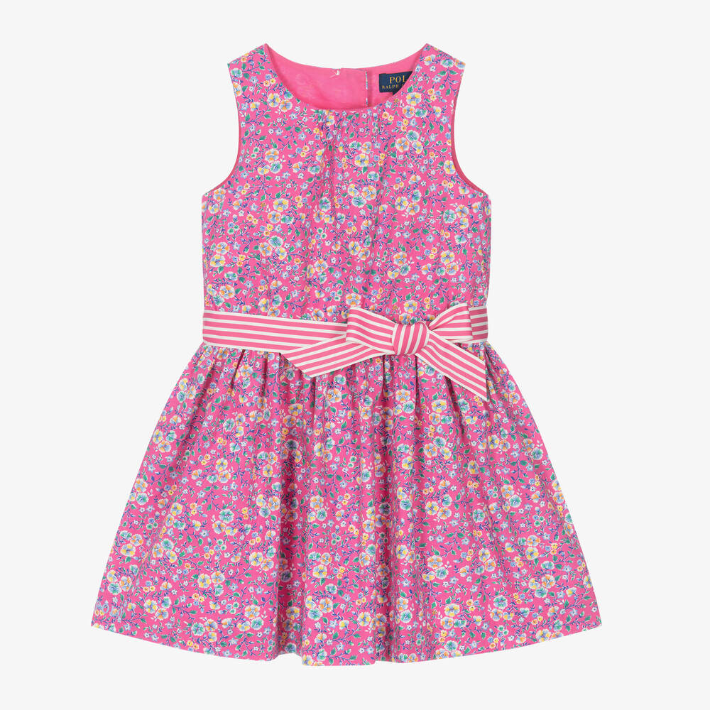 Ralph Lauren-Girls Pink Floral Cotton Dress | Childrensalon Outlet