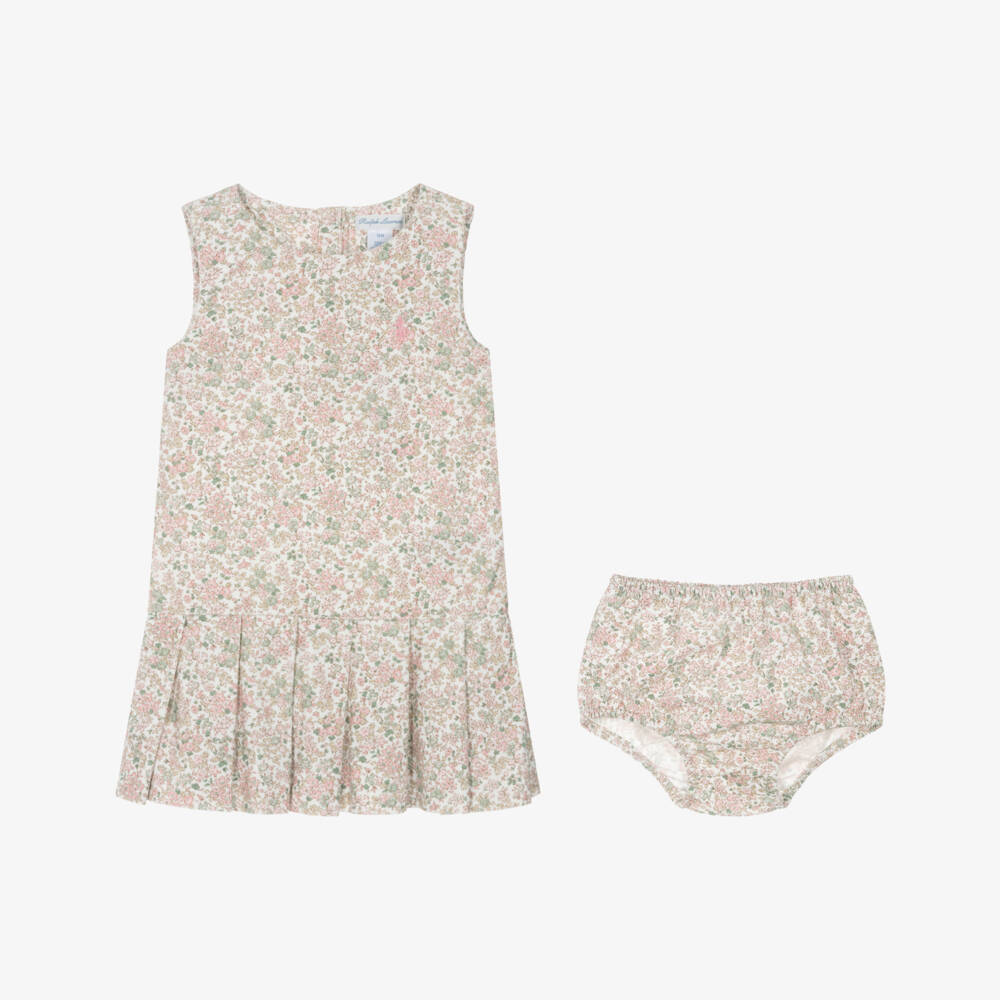 Ralph Lauren-Комплект из розового хлопкового платья с цветочным узором для девочек | Childrensalon Outlet