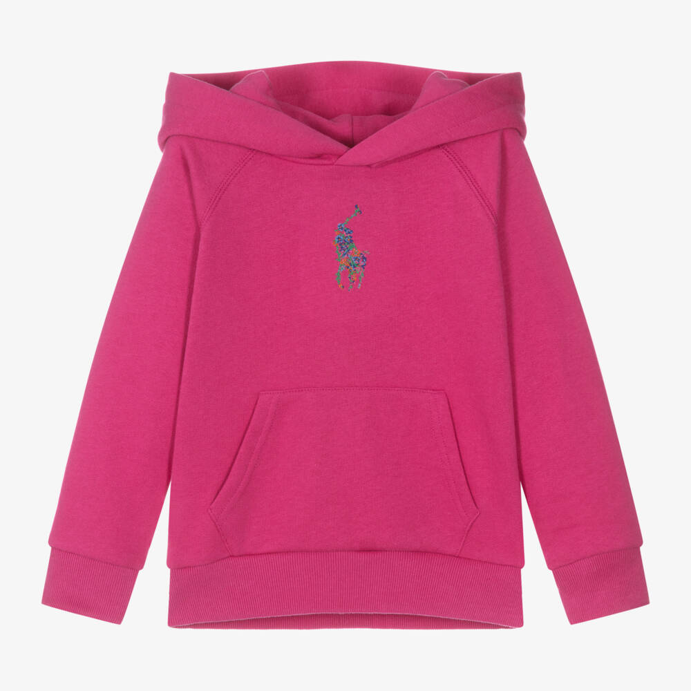 Ralph Lauren-Girls Pink Floral Logo Hoodie | Childrensalon Outlet