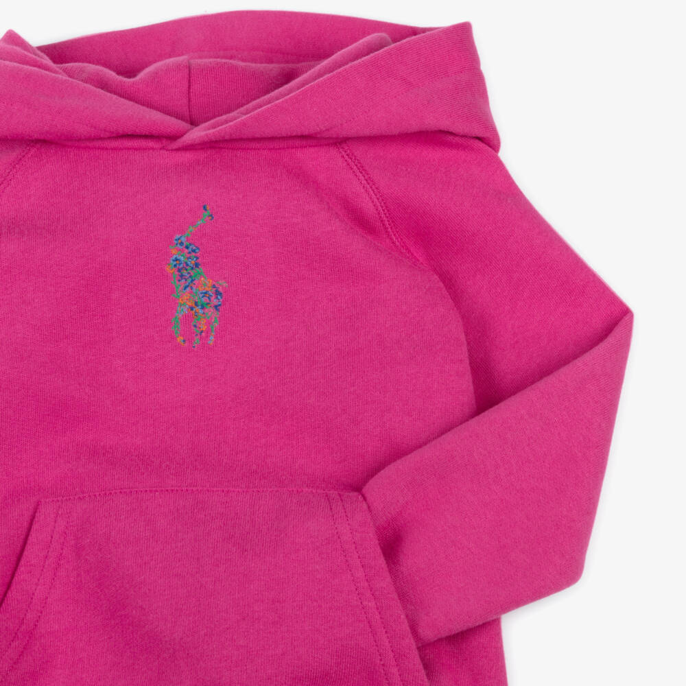 رالف لورين-هودي بنقشة حصان قطن لون زهري للبنات | Childrensalon Outlet