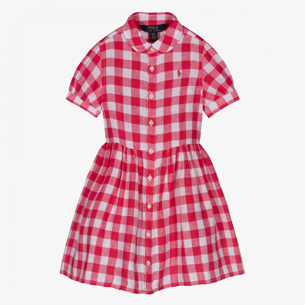 Polo Ralph Lauren - Robe rose vichy en lin Fille | Childrensalon