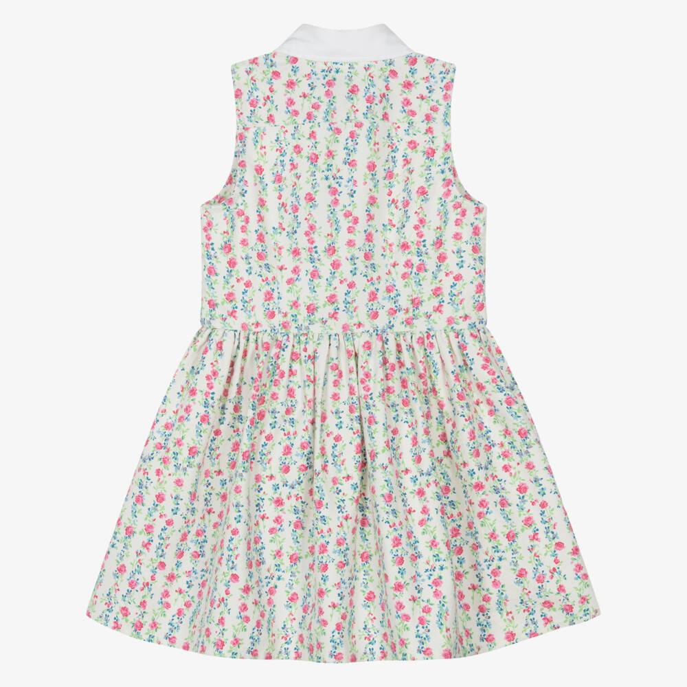Ralph Lauren-Girls Pink & Ivory Cotton Floral Frock | Childrensalon Outlet