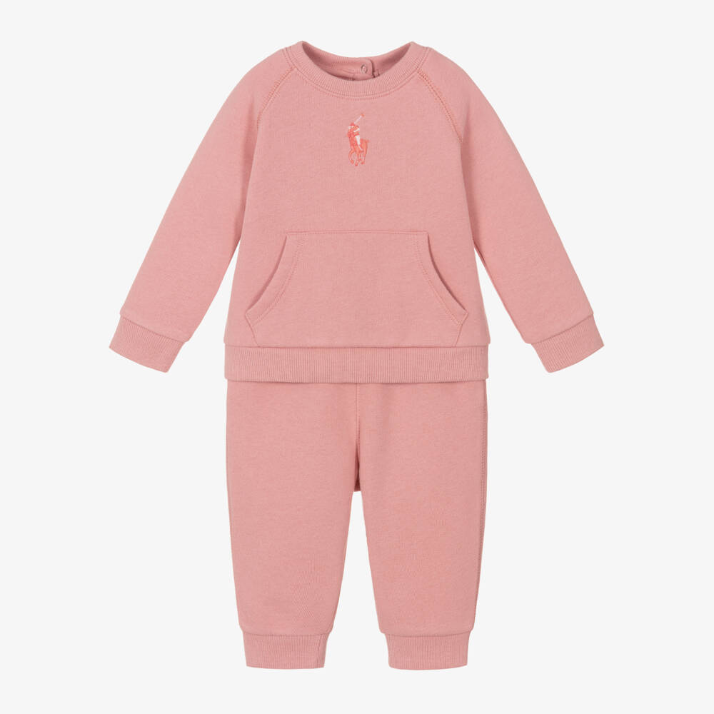 Ralph Lauren-Girls Pink Jersey Tracksuit | Childrensalon Outlet