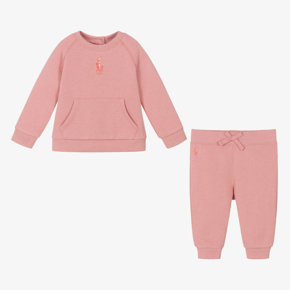 Ralph Lauren-Girls Pink Jersey Tracksuit | Childrensalon Outlet