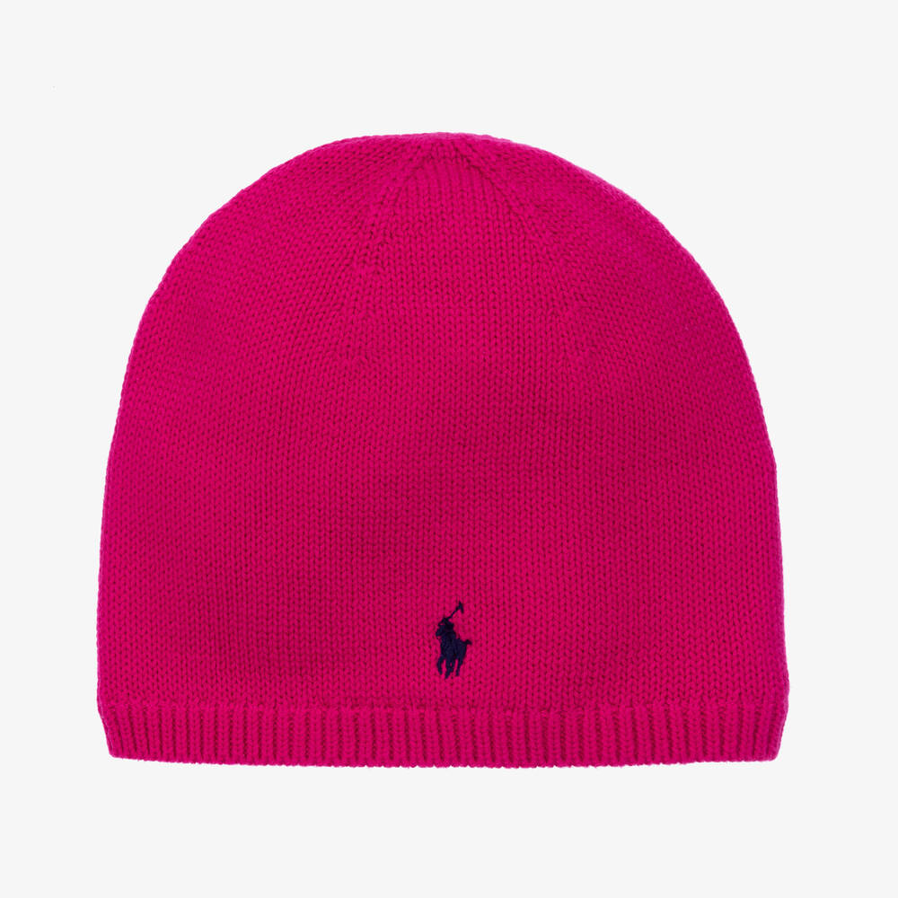 Polo Ralph Lauren - Girls Pink Knitted Logo Hat | Childrensalon