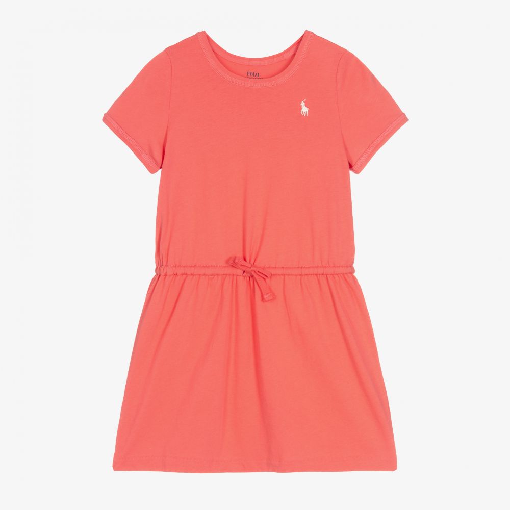 Ralph Lauren - Girls Pink Logo Cotton Dress | Childrensalon