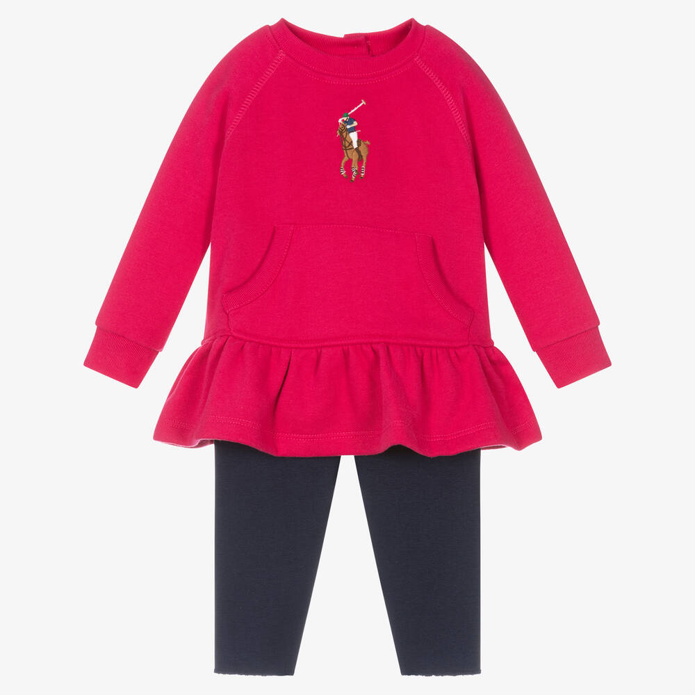 Ralph Lauren - Girls Pink Logo Leggings Set | Childrensalon