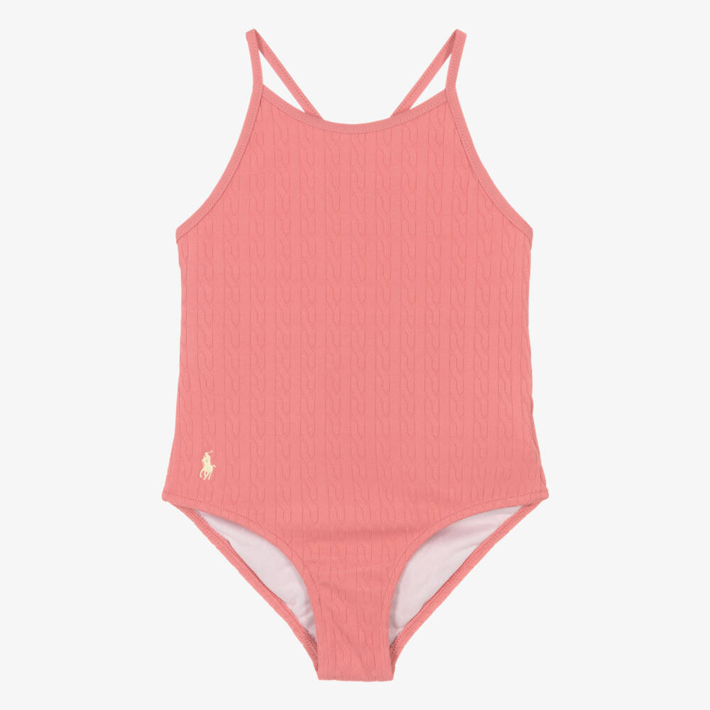 Ralph Lauren-Girls Pink Mini-Cable Swimsuit | Childrensalon Outlet