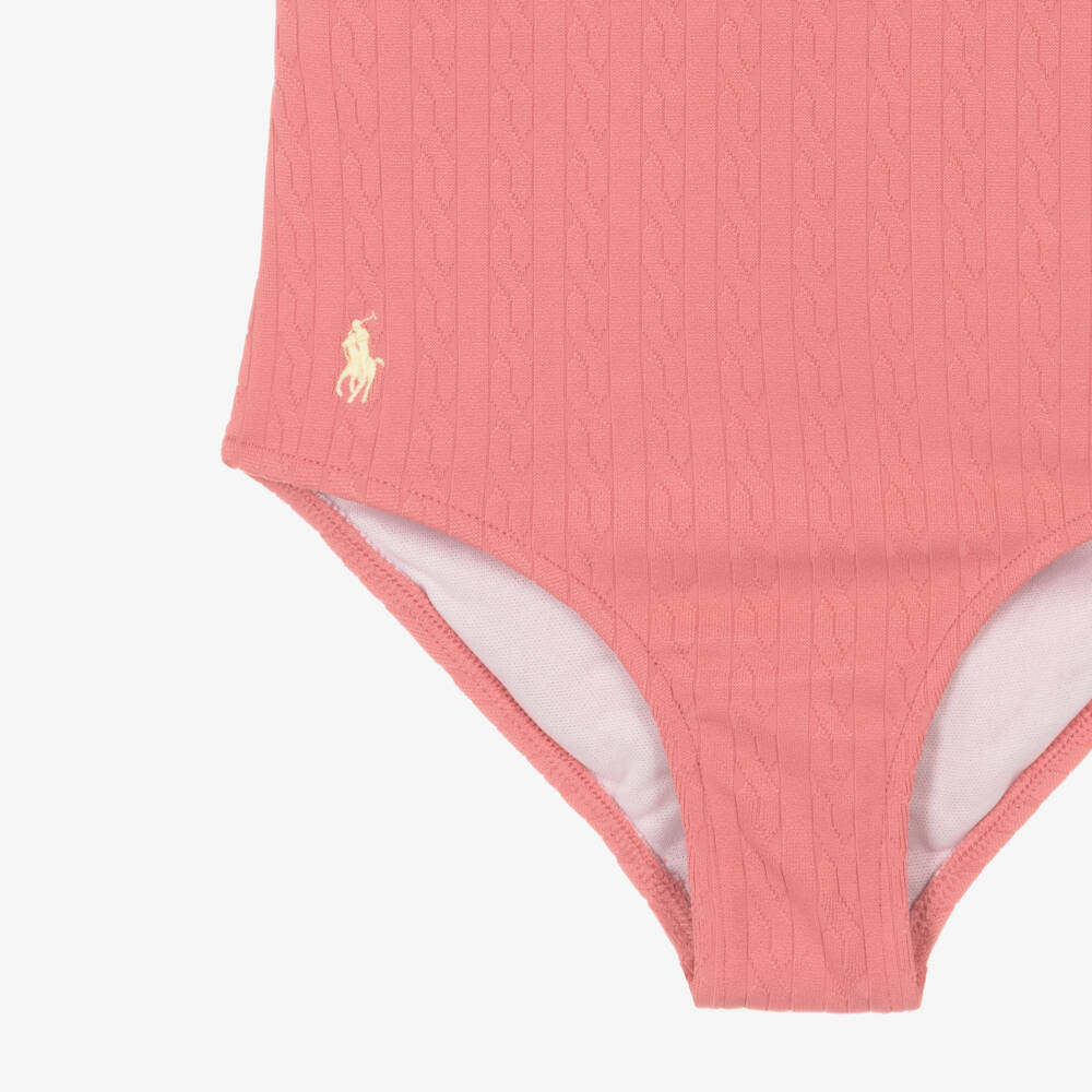 Ralph Lauren-Girls Pink Mini-Cable Swimsuit | Childrensalon Outlet
