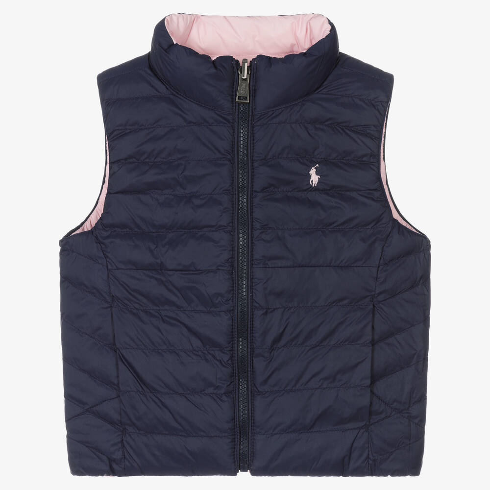 Ralph Lauren-Girls Pink & Navy Blue Reversible Gilet | Childrensalon Outlet