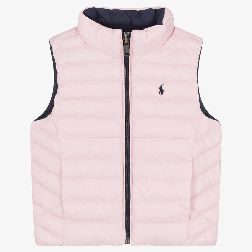 Ralph Lauren-Girls Pink & Navy Blue Reversible Gilet | Childrensalon Outlet