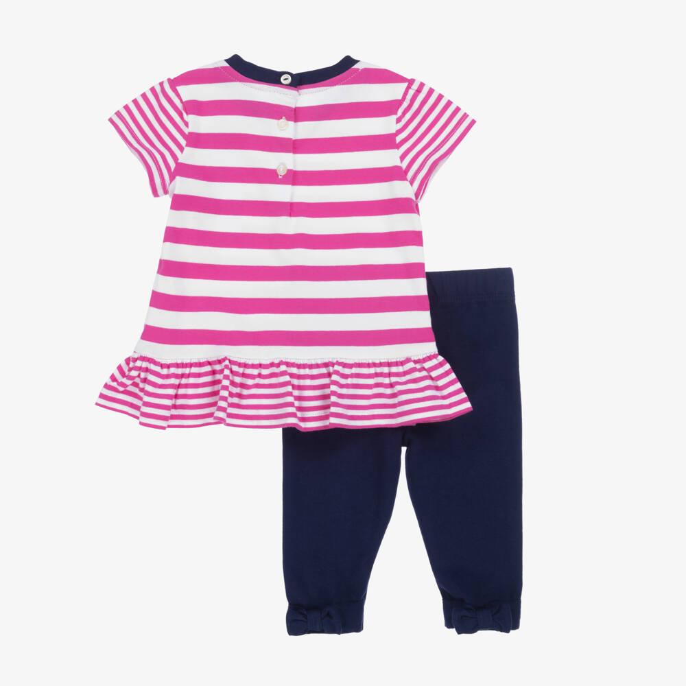 Ralph Lauren-Girls Pink & Navy Cotton Ensemble | Childrensalon Outlet