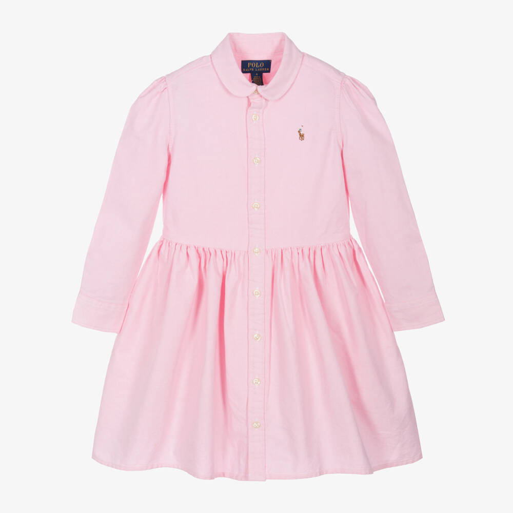Ralph Lauren-فستان قميص قطن أكسفورد لون زهري | Childrensalon Outlet