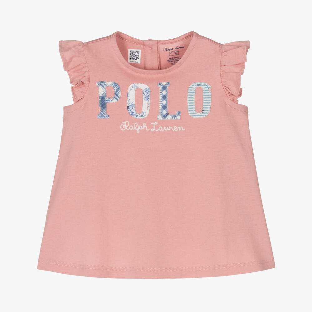 Ralph Lauren-Girls Pink Patchwork Logo T-Shirt | Childrensalon Outlet