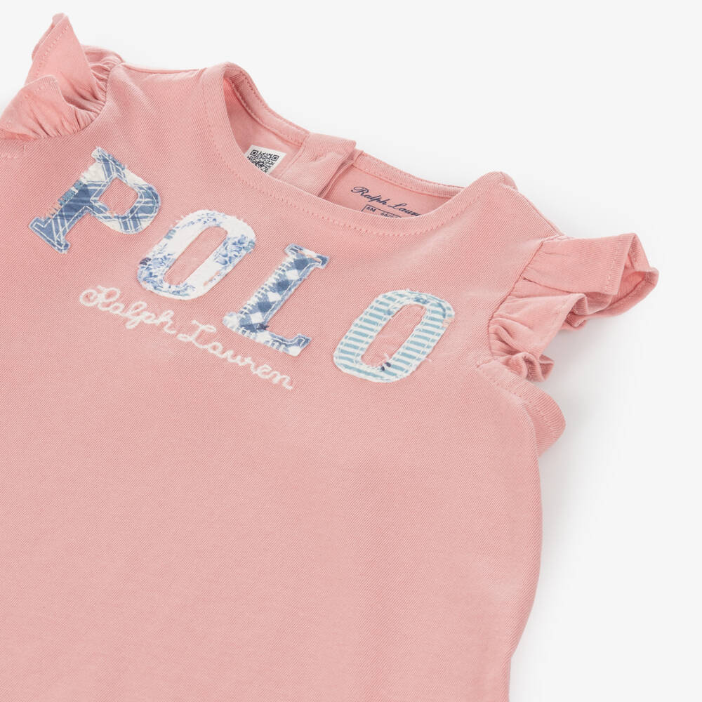 Ralph Lauren-Girls Pink Patchwork Logo T-Shirt | Childrensalon Outlet