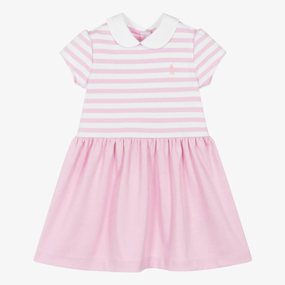 Ralph Lauren-Girls Pink Pinstripe Cotton Frock | Childrensalon Outlet
