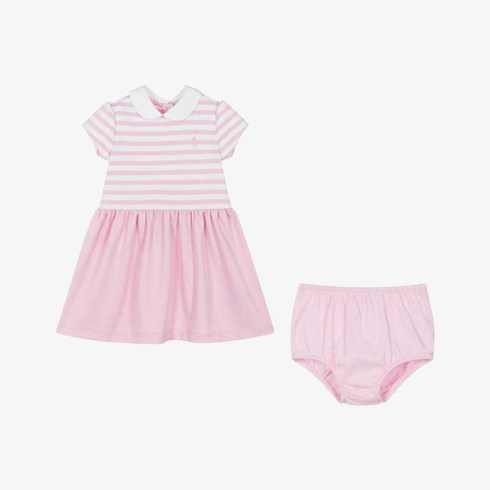 Ralph Lauren-Girls Pink Pinstripe Cotton Frock | Childrensalon Outlet