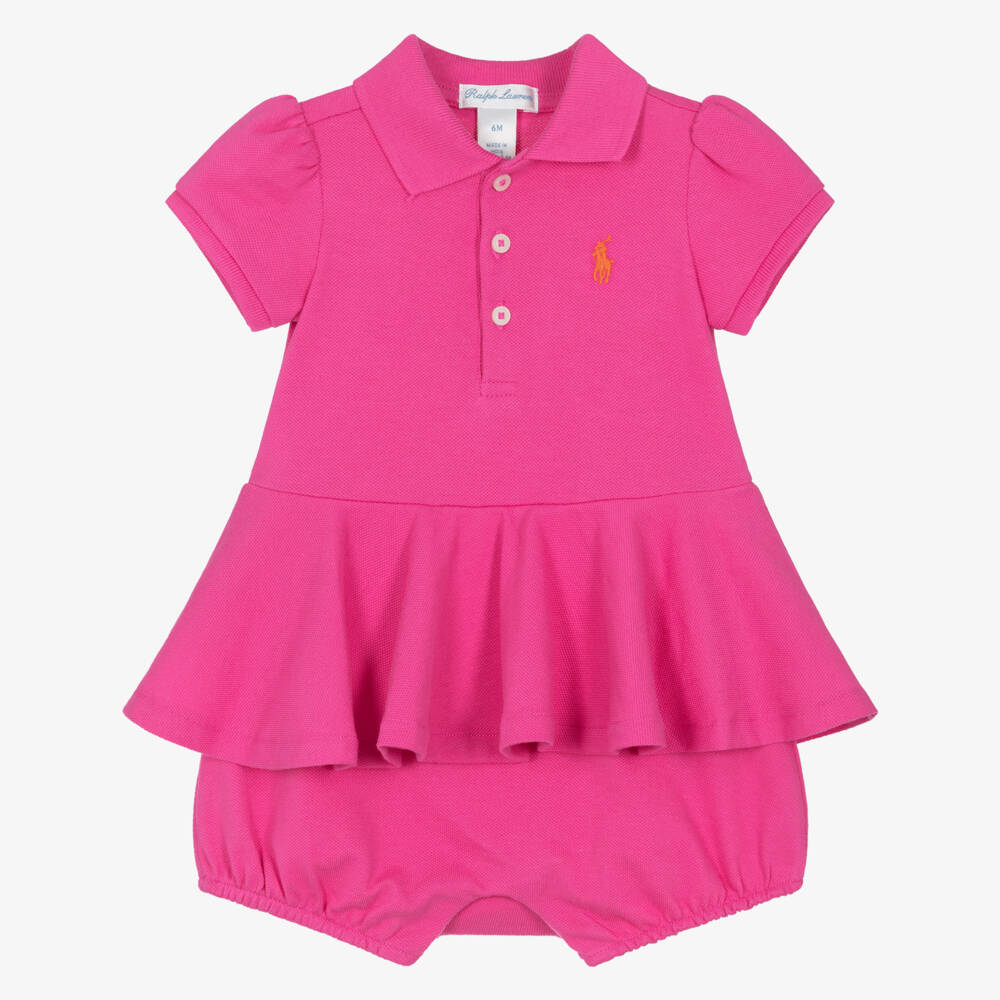Ralph Lauren-Girls' Pink Piqué Peplum Shortie | Childrensalon Outlet