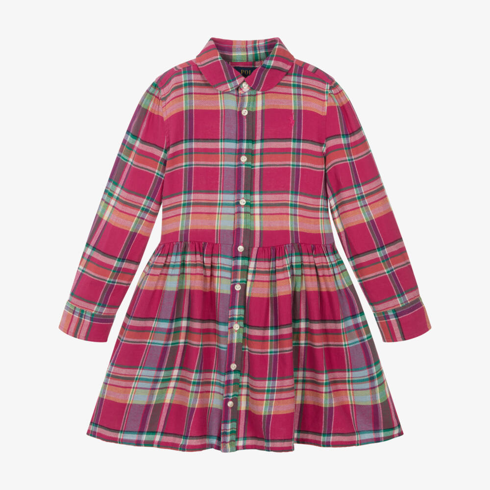 Ralph Lauren-Girls Pink Plaid Cotton Shirt Dress | Childrensalon Outlet