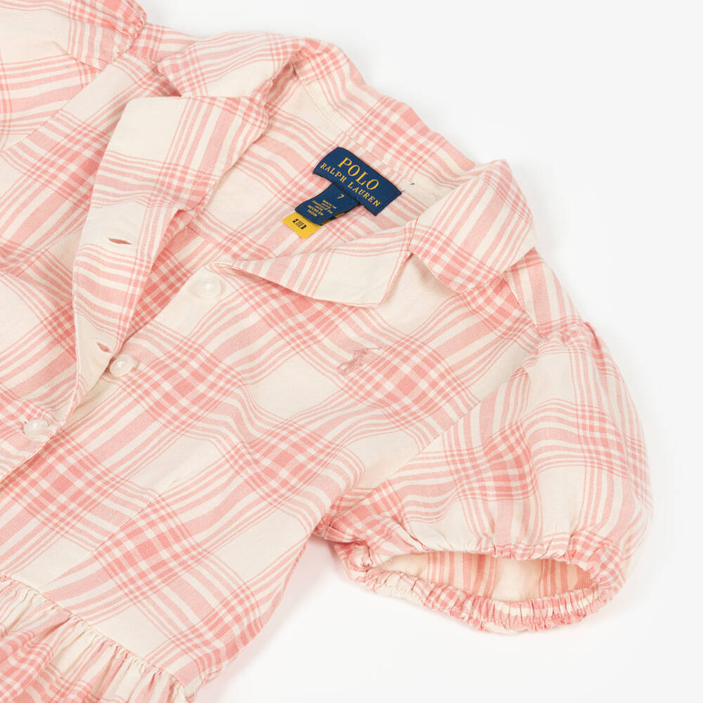 Ralph Lauren-Girls Pink Plaid Linen & Cotton Shirt Dress | Childrensalon Outlet
