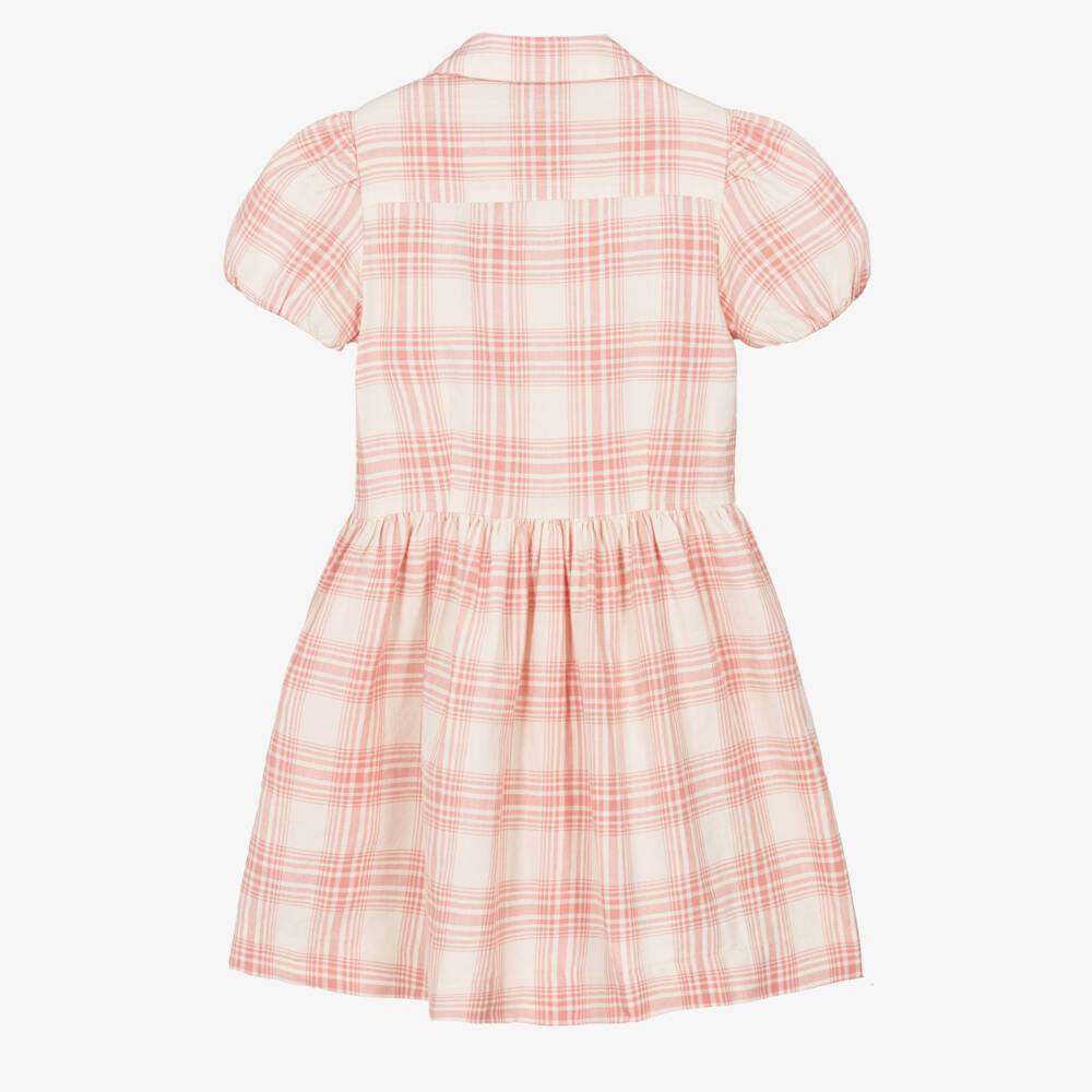 Ralph Lauren-Girls Pink Plaid Linen & Cotton Shirt Dress | Childrensalon Outlet