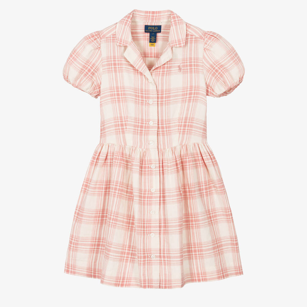 Ralph Lauren-Girls Pink Plaid Linen & Cotton Shirt Dress | Childrensalon Outlet
