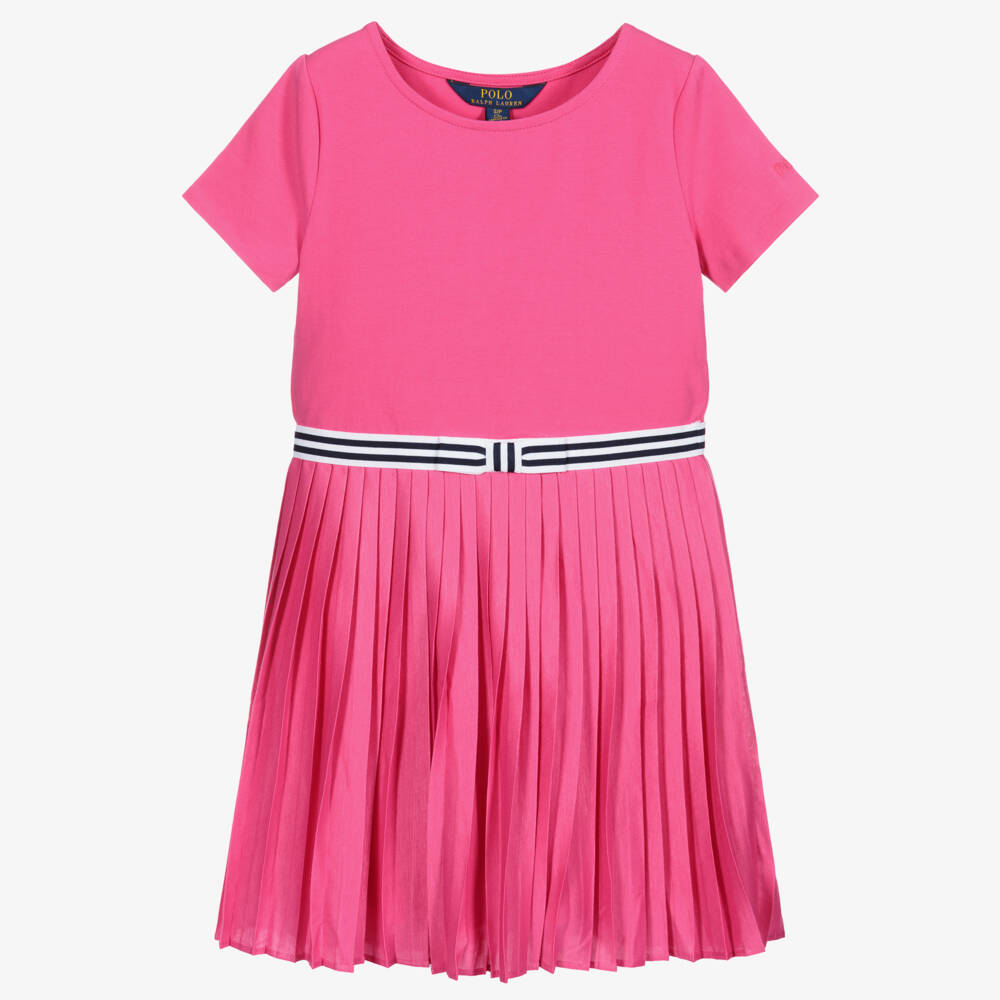 Polo Ralph Lauren-فستان قطن و جيرسي لون زهري، أبيض و كحلي | Childrensalon Outlet