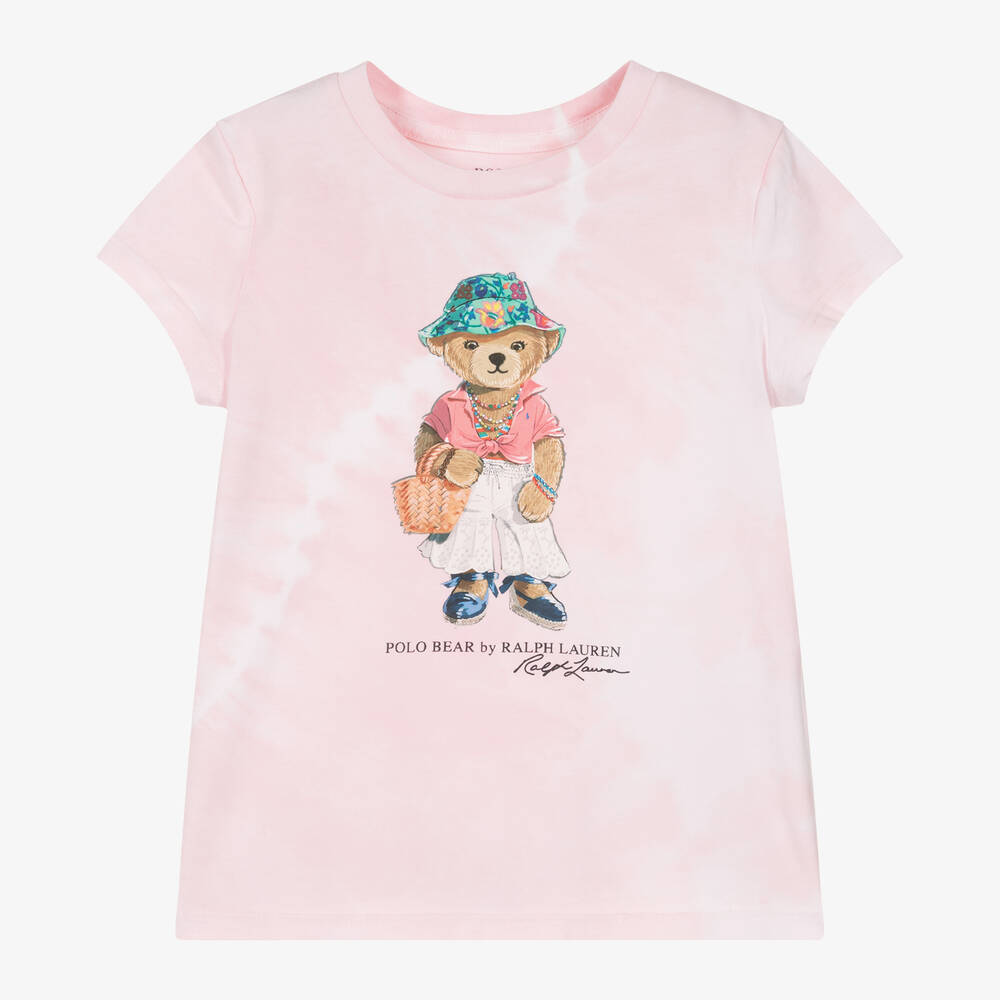 Ralph Lauren-Girls Pink Polo Bear Cotton T-Shirt | Childrensalon Outlet