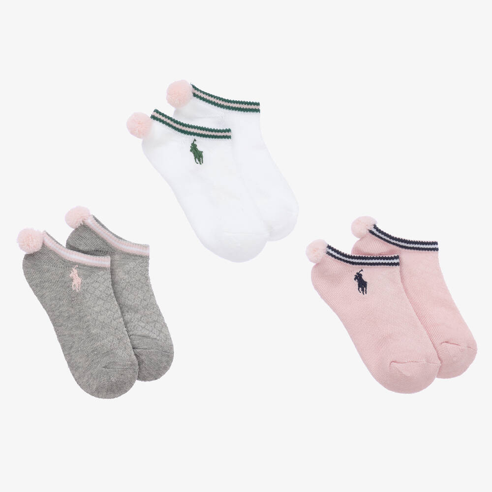 Ralph Lauren Girls Pink Pom Pom Socks 3 Pack Childrensalon Outlet
