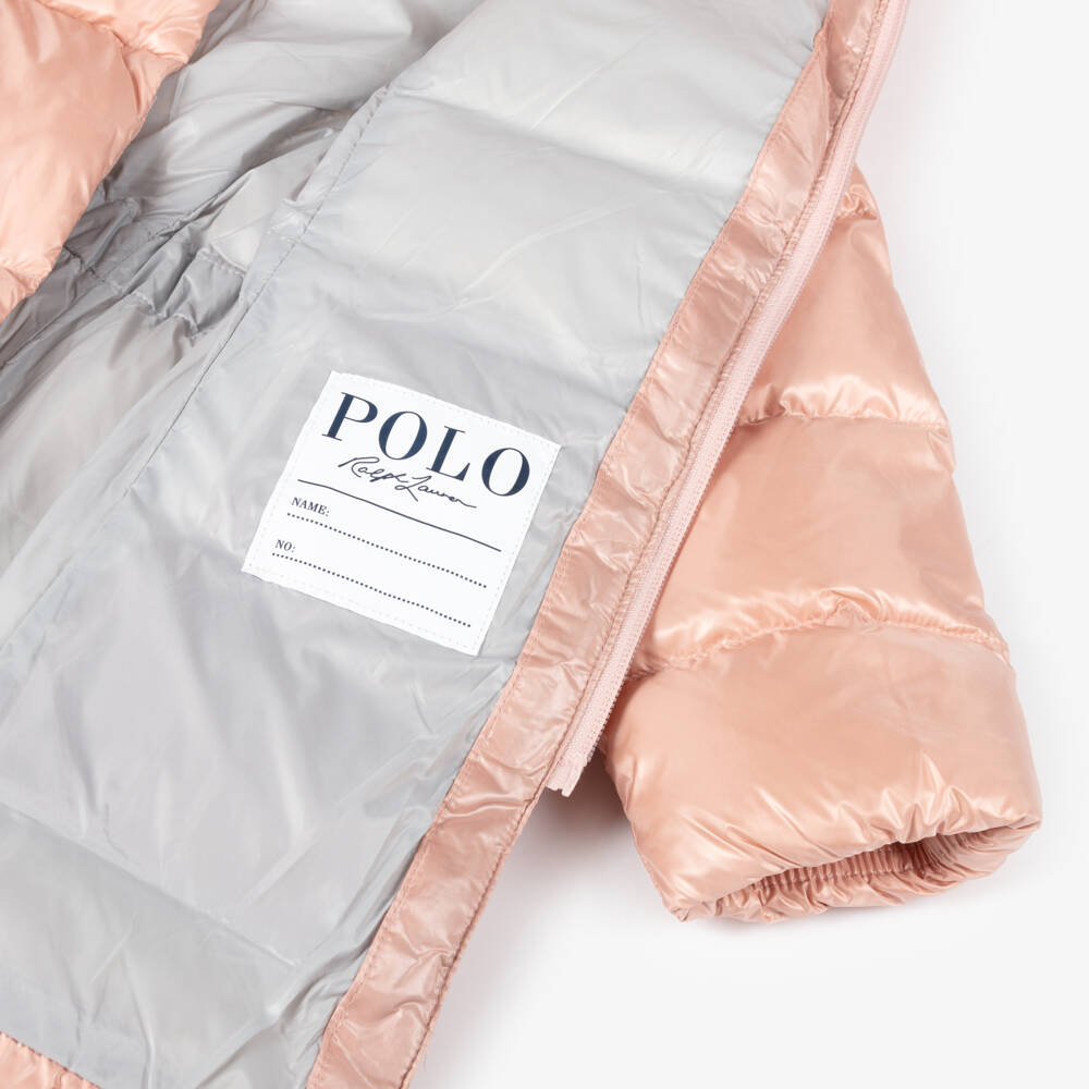 Ralph Lauren-معطف بهودي مبطن لون زهري للبنات | Childrensalon Outlet