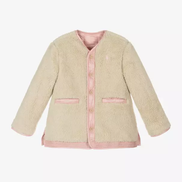 Ralph Lauren-Girls Pink Quilted Reversible Fleece Jacket | Childrensalon Outlet