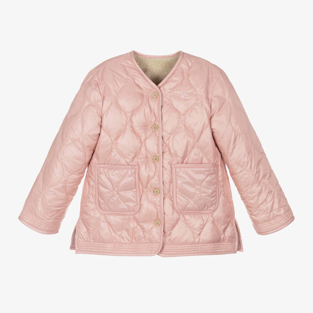 Ralph Lauren-جاكيت بوجهين تيدي فليس لون زهري للبنات | Childrensalon Outlet