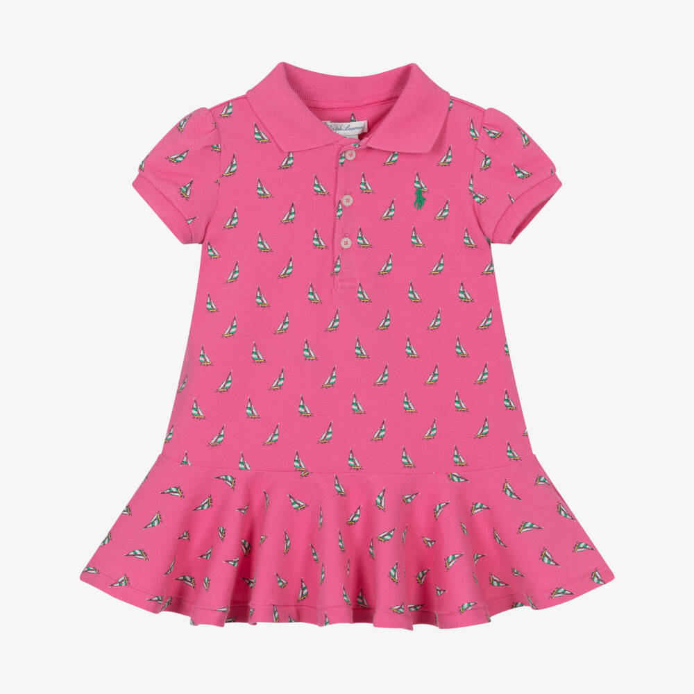 Ralph Lauren-فستان بولو وردي للبنات بنقشة القارب الشراعي | Childrensalon Outlet