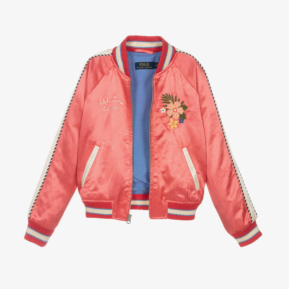 Ralph Lauren-Girls Pink Satin Baseball Jacket | Childrensalon Outlet