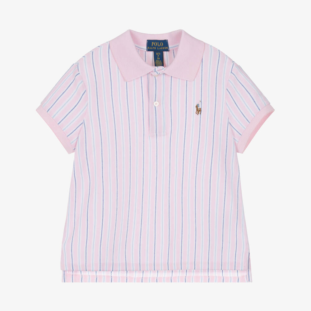 Ralph Lauren-Рубашка поло из розового полосатого хлопка для девочек | Childrensalon Outlet