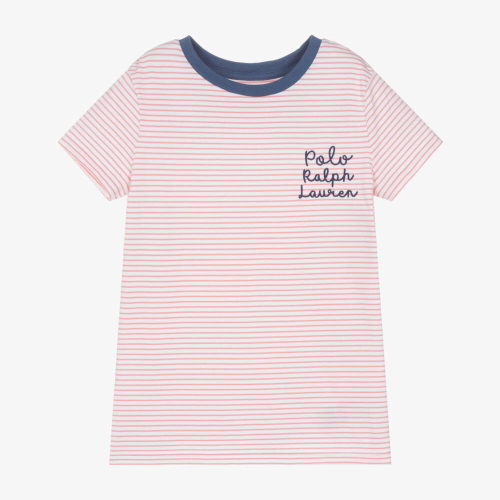 Ralph Lauren-تيشيرت قطن مخطط وردي للبنات | Childrensalon Outlet