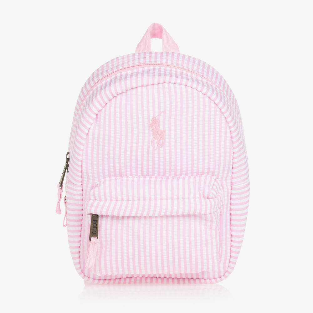 Ralph Lauren-Girls Pink Striped Cotton Backpack (29cm) | Childrensalon Outlet