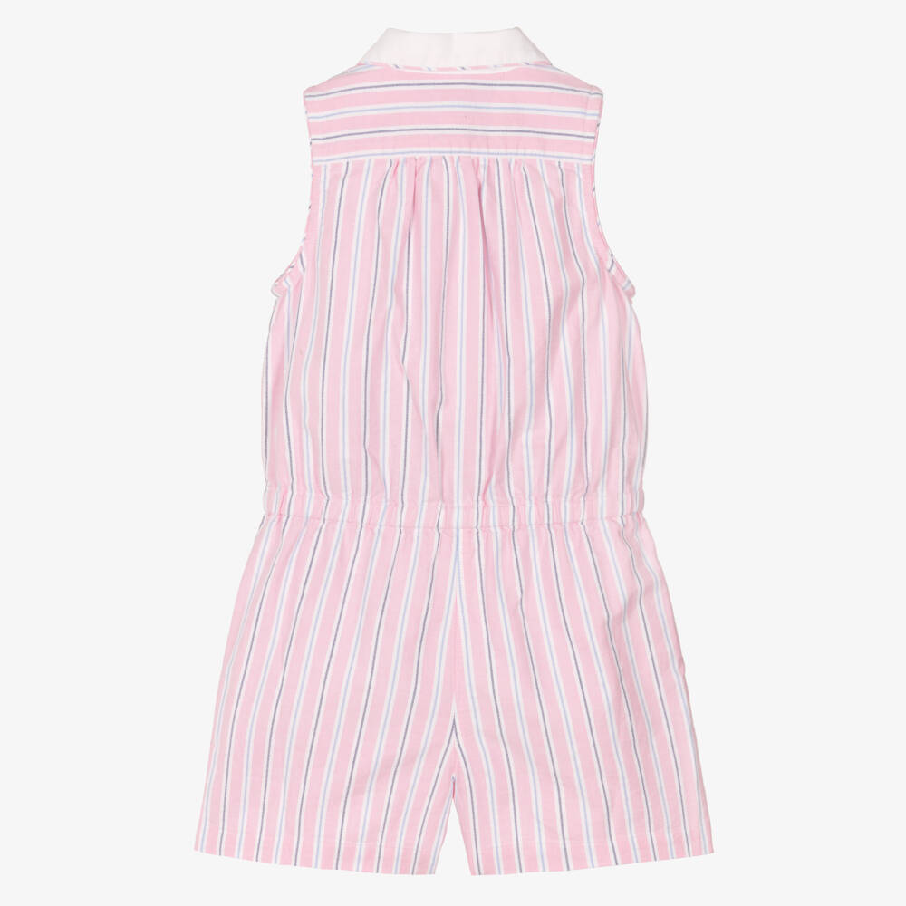 Ralph Lauren-Girls Pink Striped Cotton Playsuit | Childrensalon Outlet