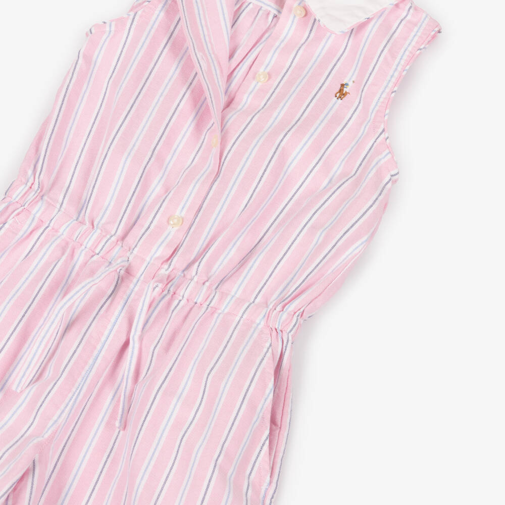 Ralph Lauren-Girls Pink Striped Cotton Playsuit | Childrensalon Outlet